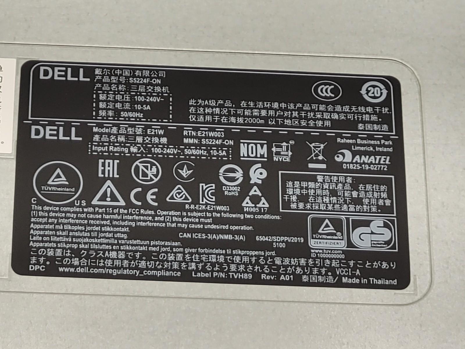 Dell PowerSwitch S5224F-ON 24-Port 25GbE SFP+ 4x100GbE QSFP+ Network Switch