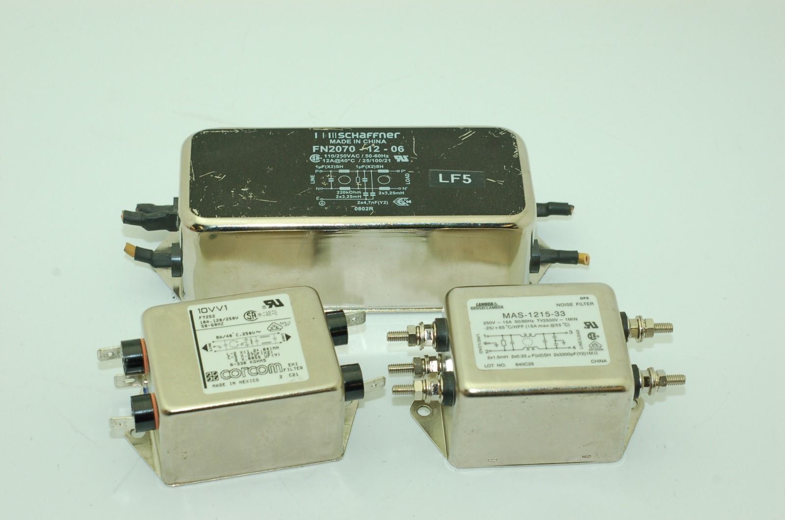 Corcom 10VV1, Lambda MAS-1215-33 & Schaffner FN2070-12-06 Line Filters