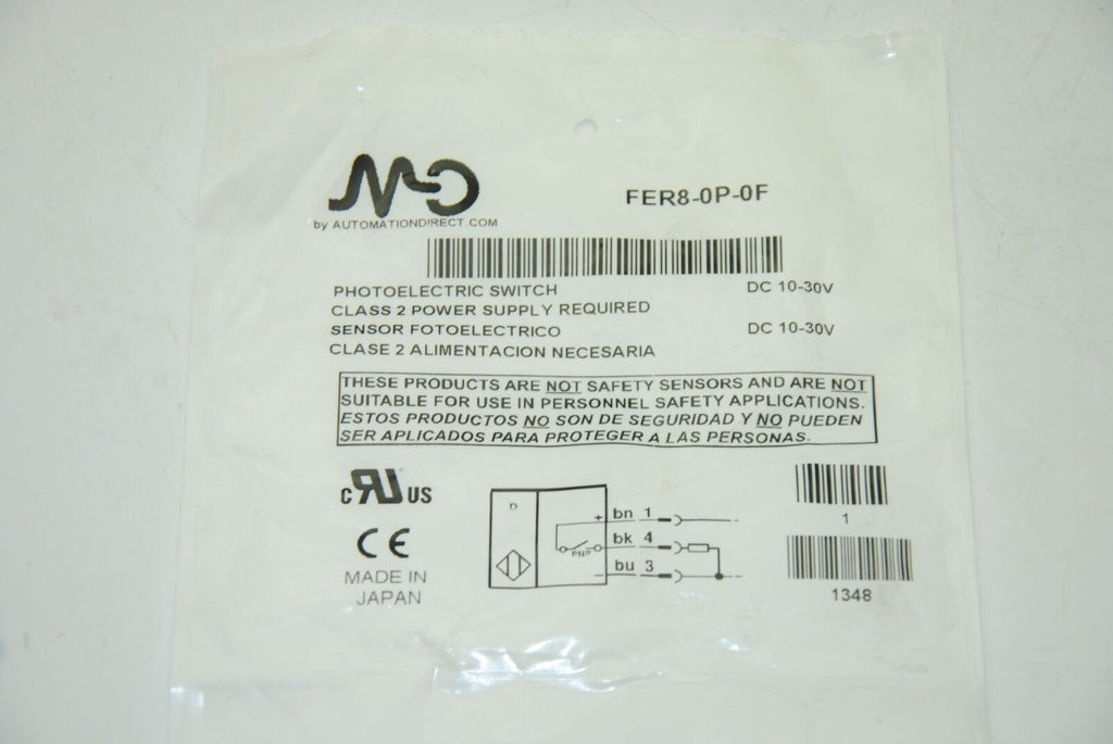 Automation Direct FER8-0P-0F Photoelectric Sensor, 10-30VDC, 3-Wire - NEW