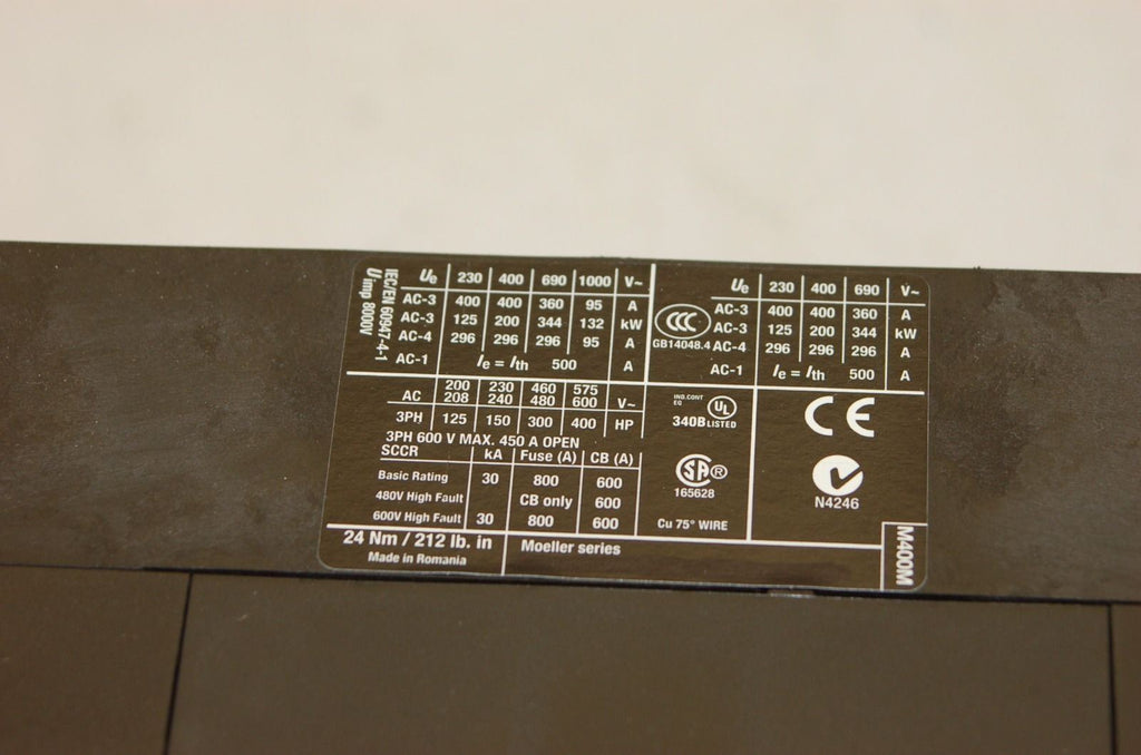 EATON DIL-M400-S XTCS400M Contactor, 125-400V, 3-PH