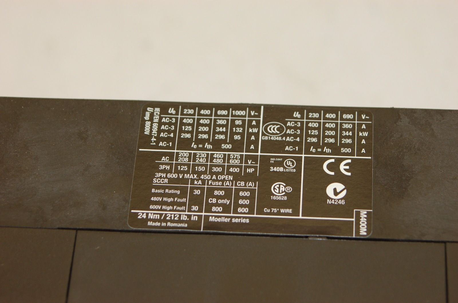 EATON DIL-M400-S XTCS400M Contactor, 125-400V, 3-PH