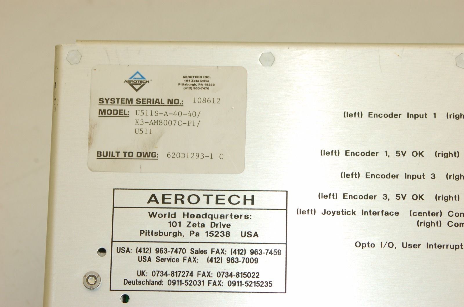 Aerotech U511S-A-40-40/X3-AM8007C-F1-U511 Interface Encoder Section
