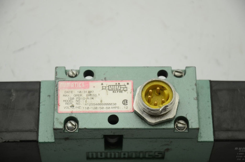Numatics A12SS4008000030 Solenoid Pneumatic Valve 100-120VAC, 50/60Hz