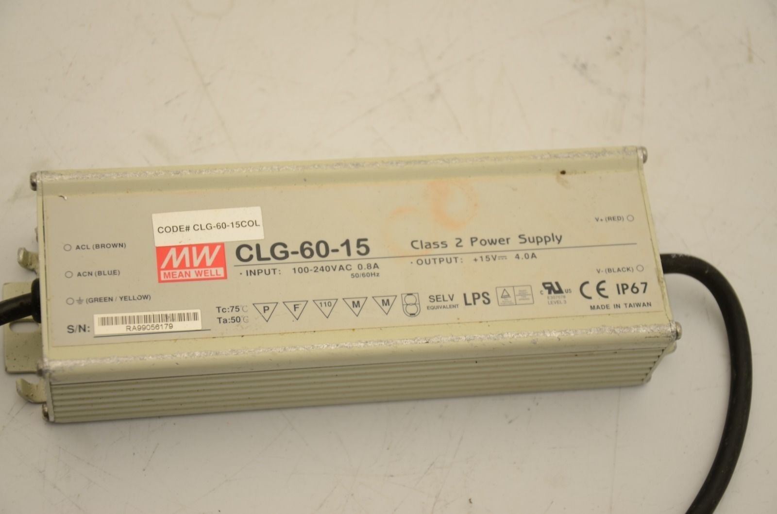 Mean Well CLG-60-15 15V, 4A Power Supply, 100-240VAC