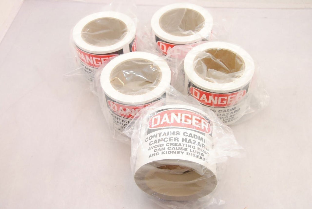 Cadium Vinyl 3.5" x 5" Warning Labels Warning Contains Cadmium Cancer Hazard NEW