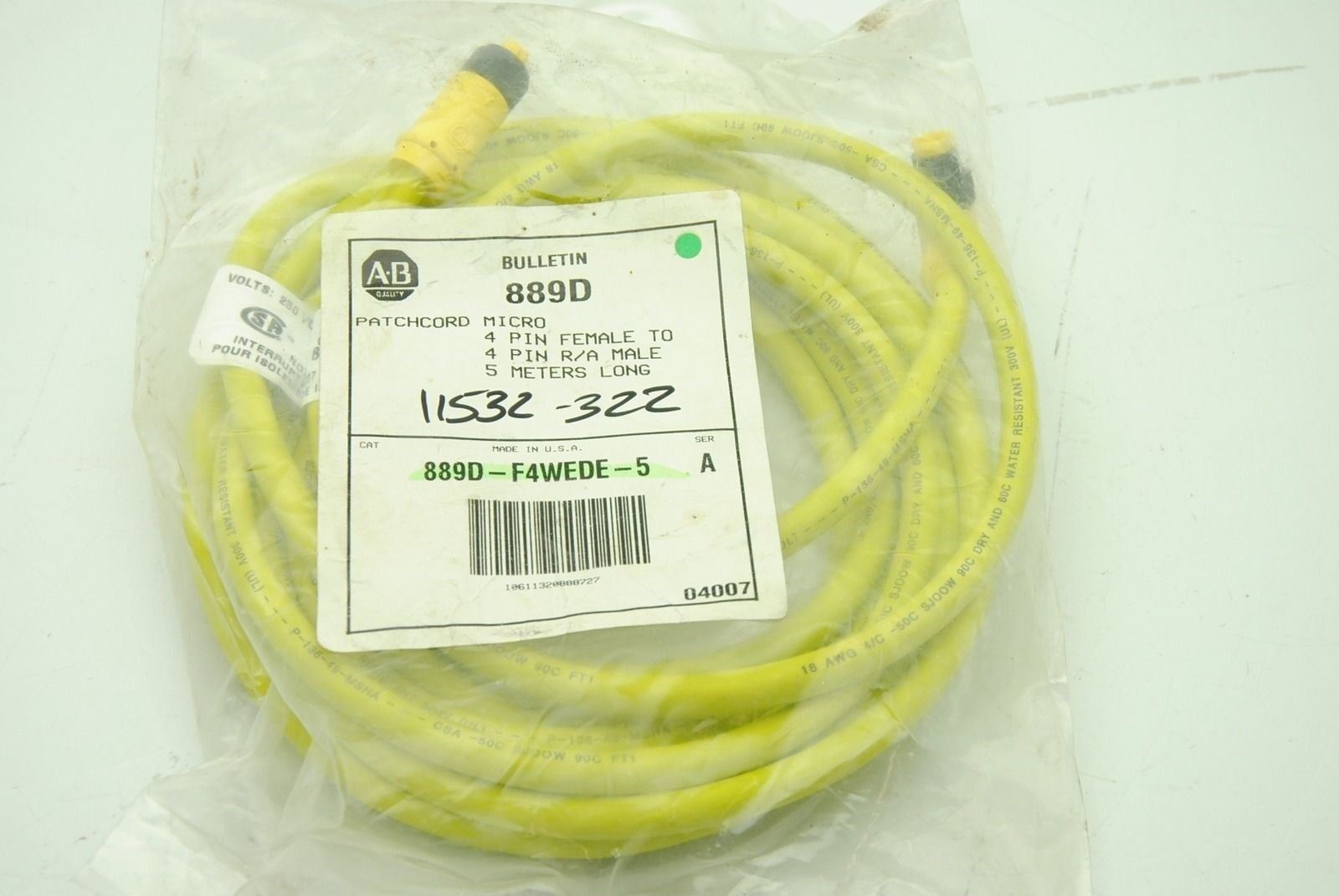 ALLEN BRADLEY 889D-F4WEDE-5 Ser A, Patchcord, 5M, New
