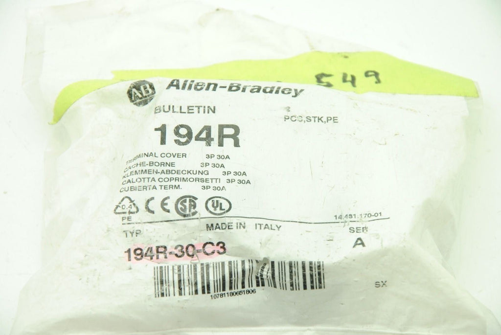 ALLEN BRADLEY 194R-30-C3, Terminal Cover 3P 30A, New