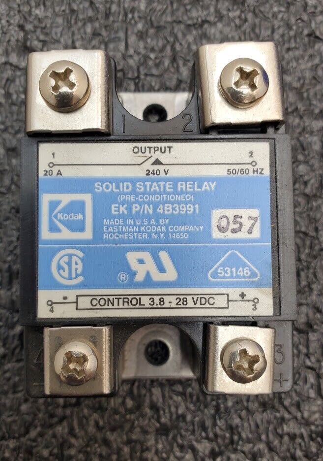 Kodak 4B3991 Solid State Relay, 240V 20A Output, 50/60Hz 3.8-28VDC Control