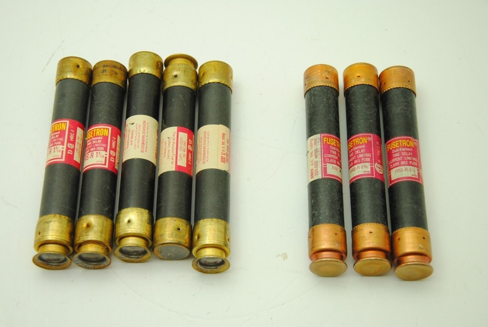 Bussman Fusetron (5) FRS-R 1 8/10 Amp (3) FRS-R-2 1/4 Amp, Lot of 8 Fuses