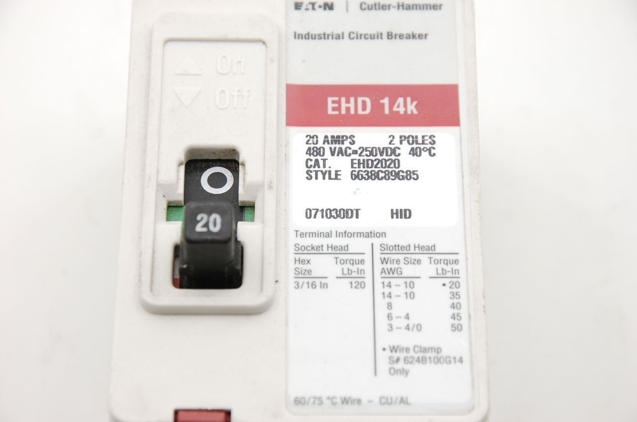 Cutler Hammer EHD 14KK Circuit Breaker 80 AMP 2 Pole EHD2020 480VAC-250VDC