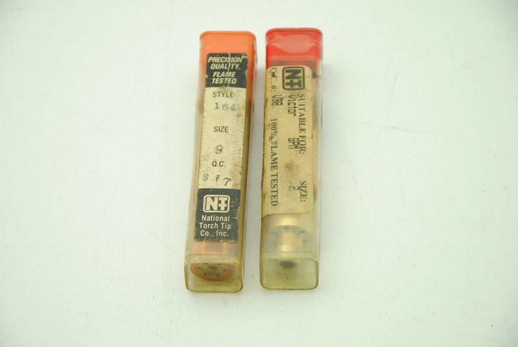 NATIONAL TORCH TIP CO. Lot of 2 Cutting Torch Tips, GPM Sz. 2 and 164 Sz. 9, New
