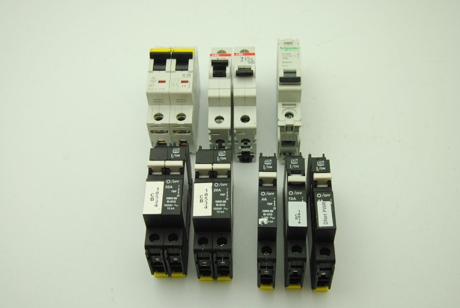ABB, CBI, Lot of 9 Circuit Breakers, 4A-20A