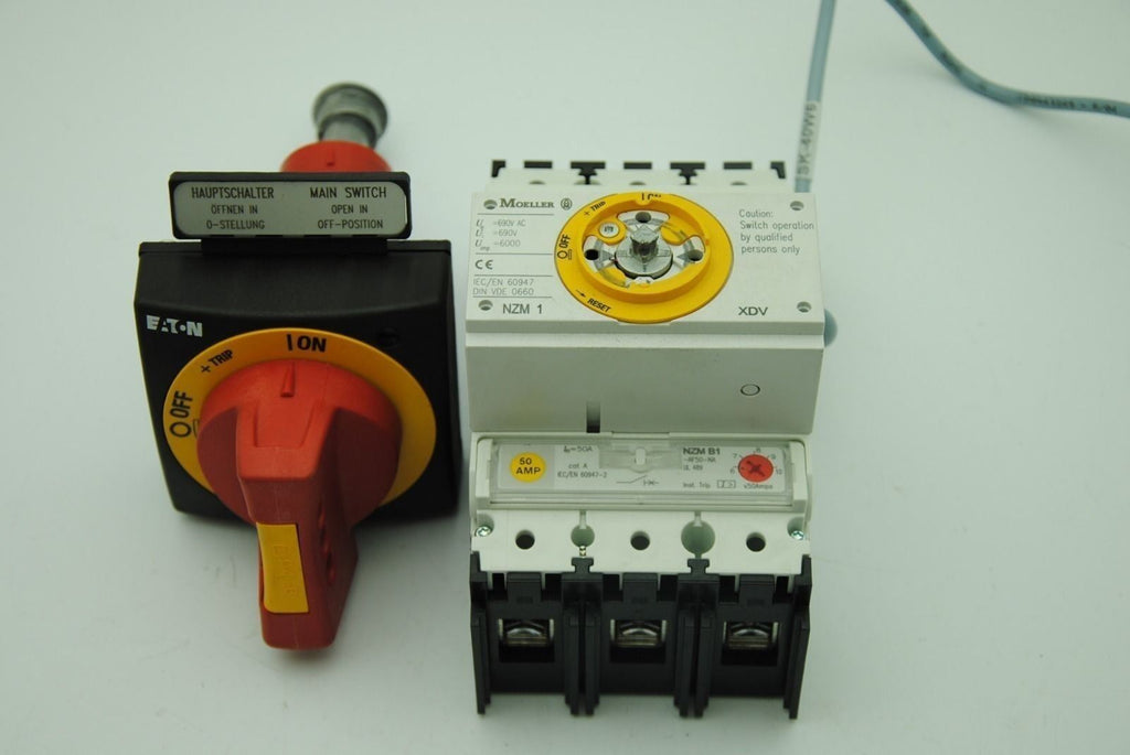 MOELLER NZMB1-A, 3-Pole 50A Circuit Breaker 480Y 277V AC w/ EATON Switch