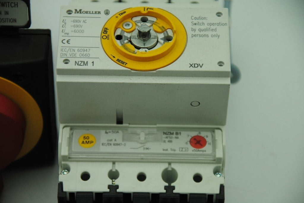 MOELLER NZMB1-A, 3-Pole 50A Circuit Breaker 480Y 277V AC w/ EATON Switch