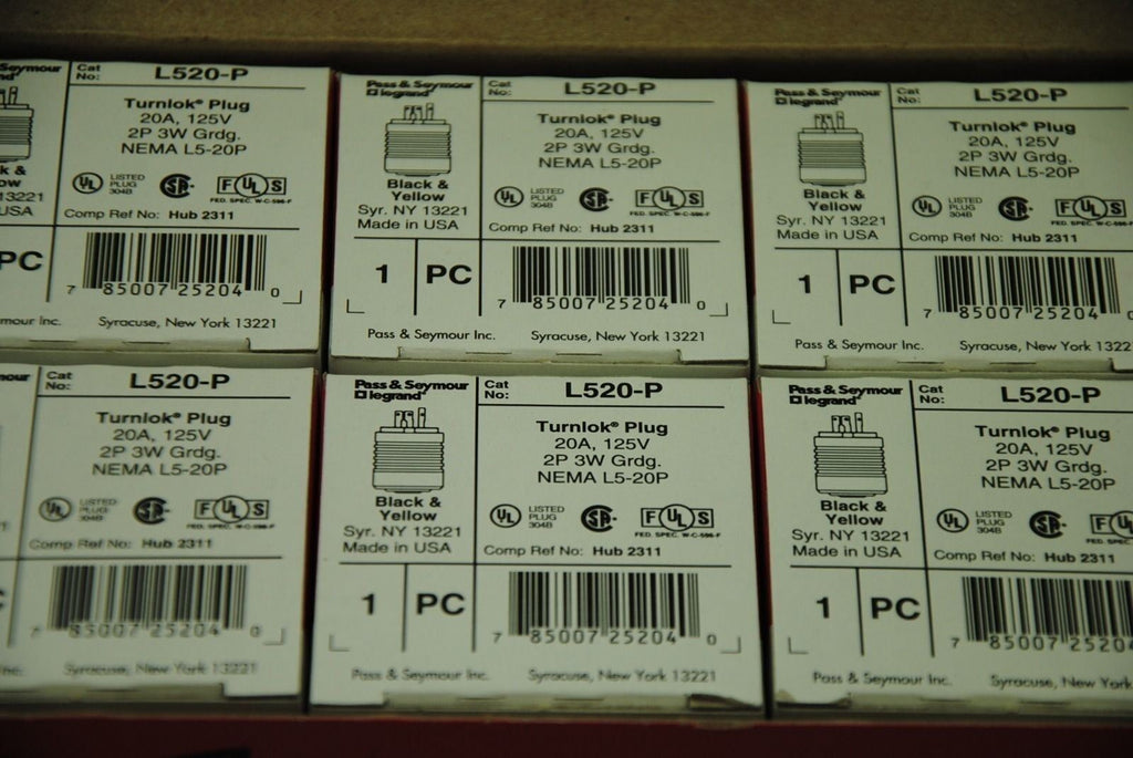 Pass & Seymour Legrand L520-P Turnlok Connector Plug 20A 125V, Lot of 10