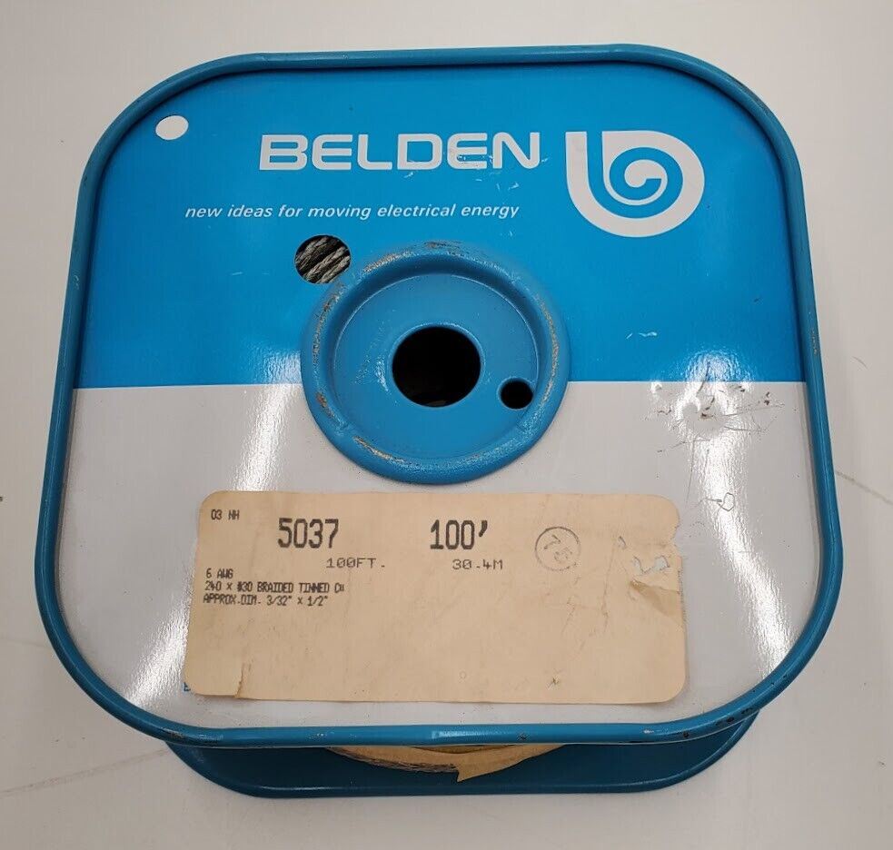 BELDEN 5037 240 x #30 Braided Tinned Copper 100 ft 6 AWG Approx. Dim. 3/32"x1/2"