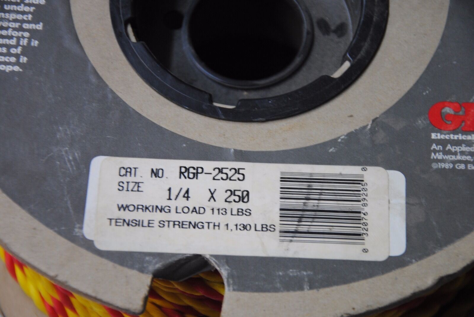 GB Polypro Polypropylene Rope 1/4" x 250 ft. Yellow with Red Stripe RGP2525