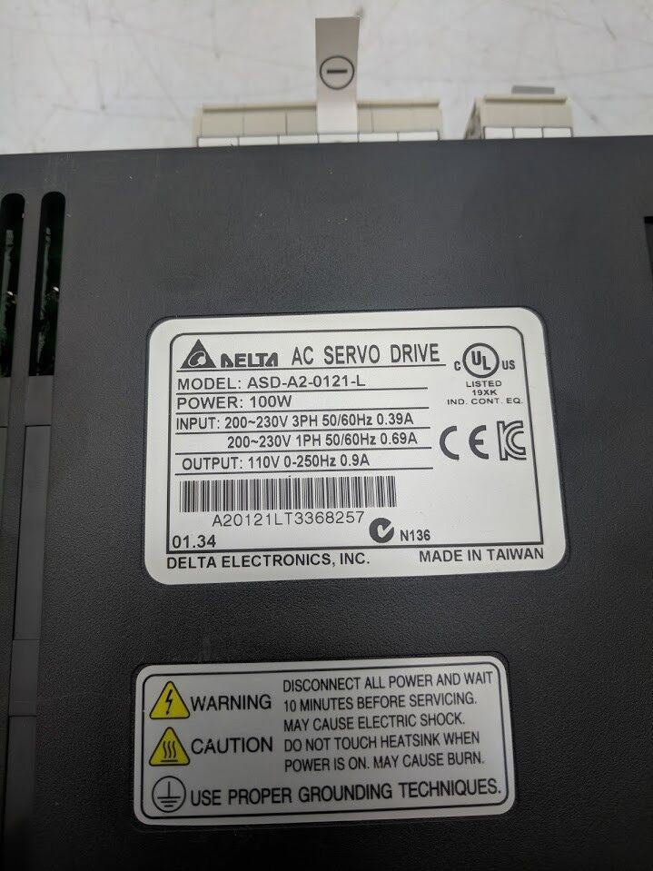 Delta AC Servo Drive ASD-A2-0121-L 100W 220V 1PH Input 110V 0-250Hz Output