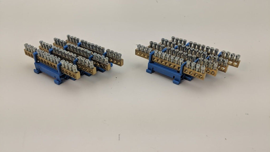 Lot of 2 DIN Rail Mount Brass Ground Grounding Strip 15x 4AWG Copper Wire