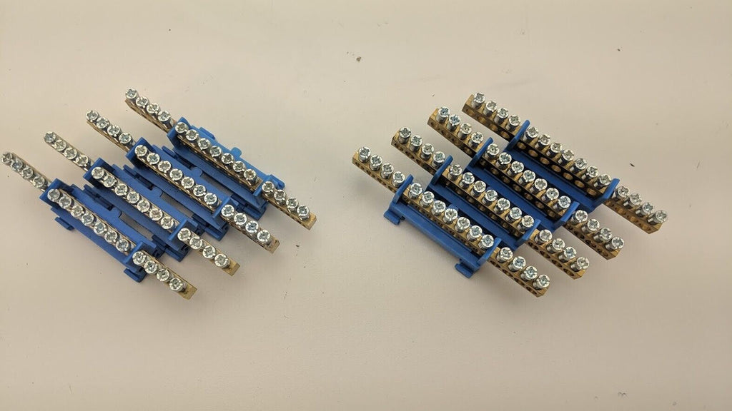 Lot of 2 DIN Rail Mount Brass Ground Grounding Strip 15x 4AWG Copper Wire