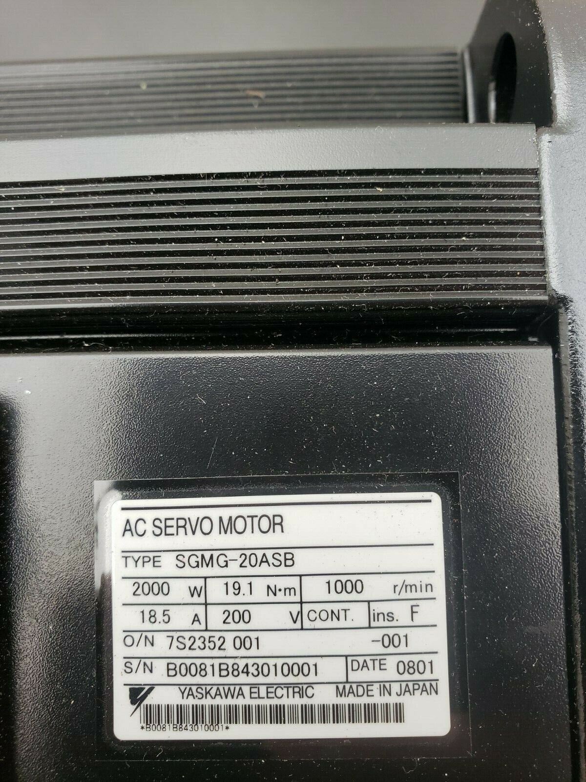 New Yaskawa AC Servo Motor SGMG-20ASB New 2Kw 200V 18.5 A