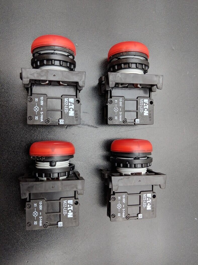 4x Eaton Industrial Machine Red LED Panel Light M22-LED 12-30VAC 5-14mA 22mm