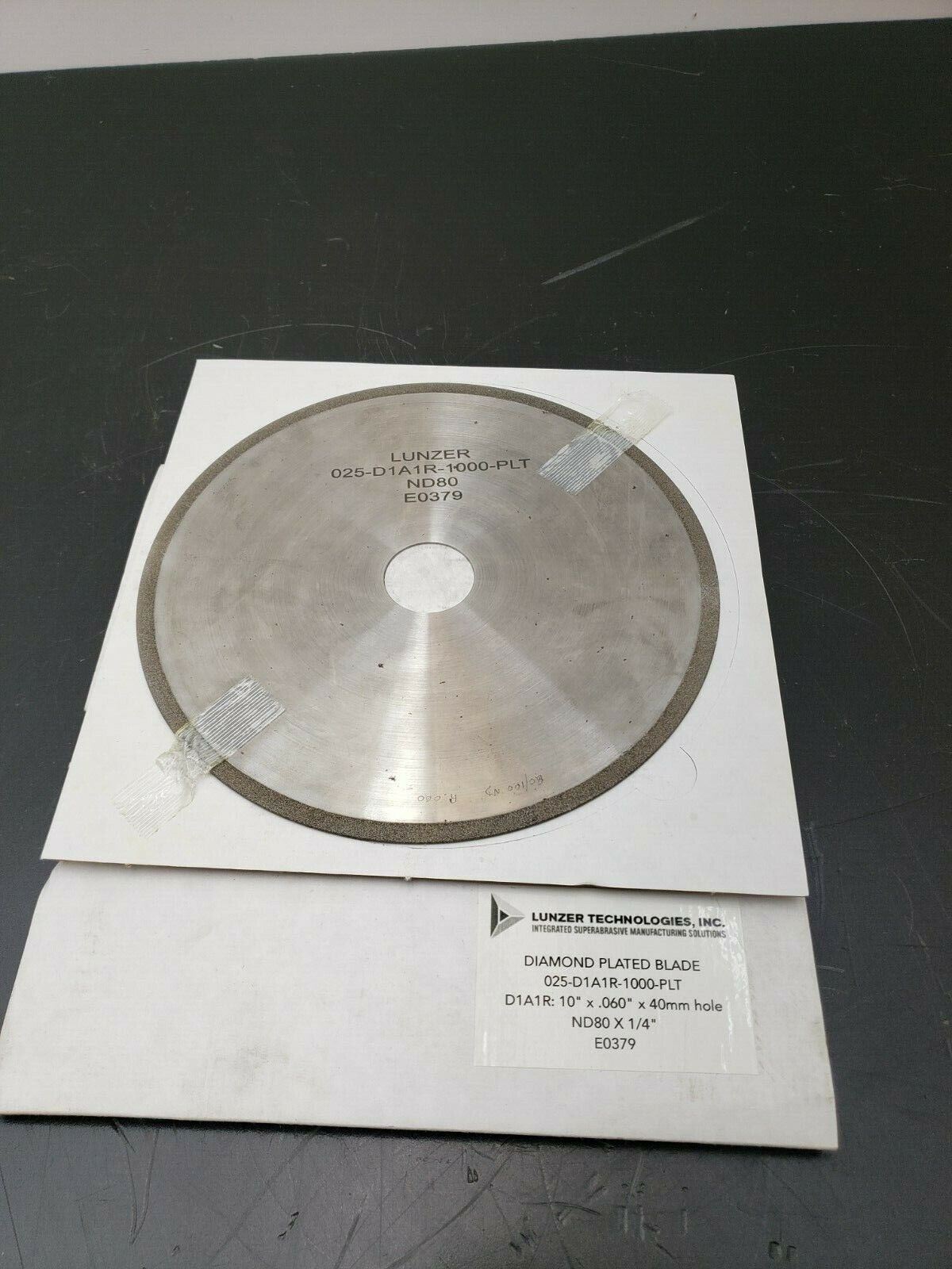 Lunzer Diamond Plated Blade 025-D1A1R-1000-PLT ND80 Grit 10"x .060"x 40mm Hole
