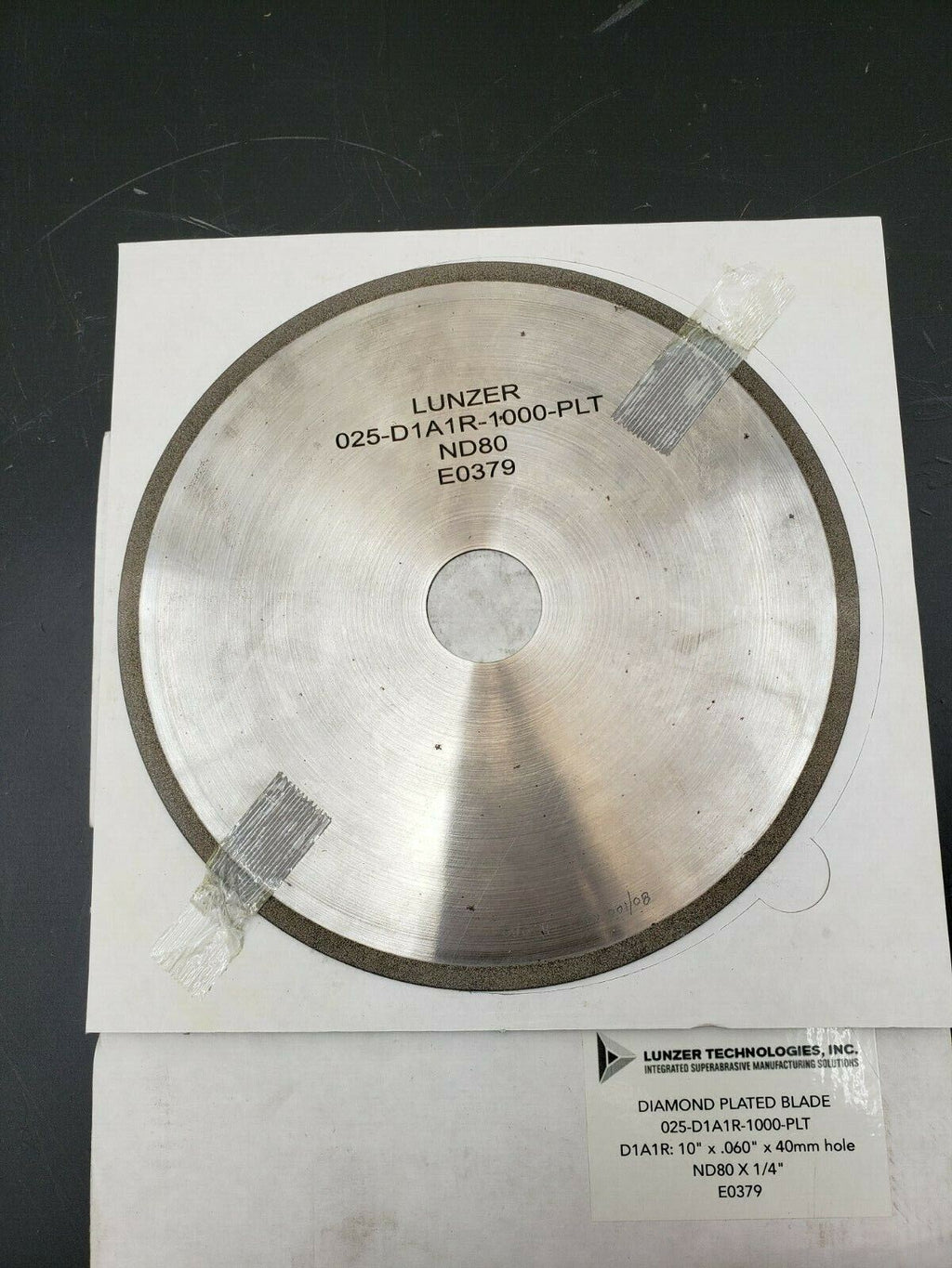 Lunzer Diamond Plated Blade 025-D1A1R-1000-PLT ND80 Grit 10"x .060"x 40mm Hole