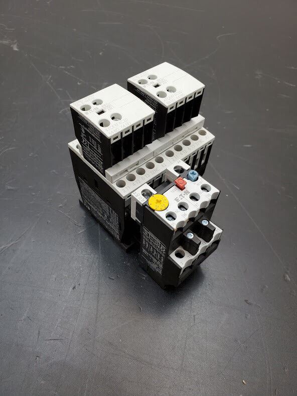 2x Eaton DILM9-01 24V Coil 3PH 690V 5A Contactor ZB12-1 Overload Relay +2x XHI20