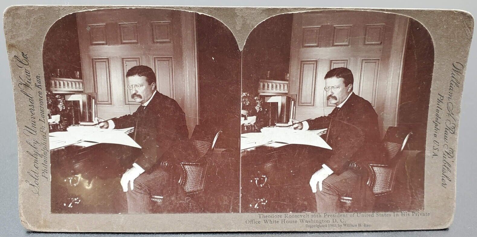 RARE Stereoview Theodore Roosevelt President Stereograph by William H Rau 1903