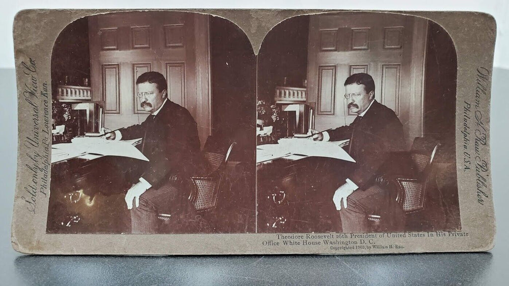 RARE Stereoview Theodore Roosevelt President Stereograph by William H Rau 1903