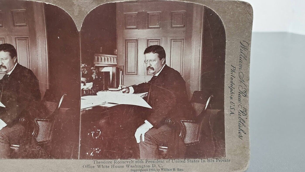 RARE Stereoview Theodore Roosevelt President Stereograph by William H Rau 1903