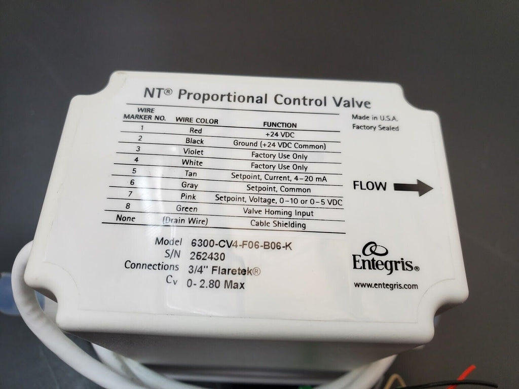Entegris NT Proportional Control Valve 6300-CV4-F06-B06-K 3/4" Flaretek 0-2.8Cv