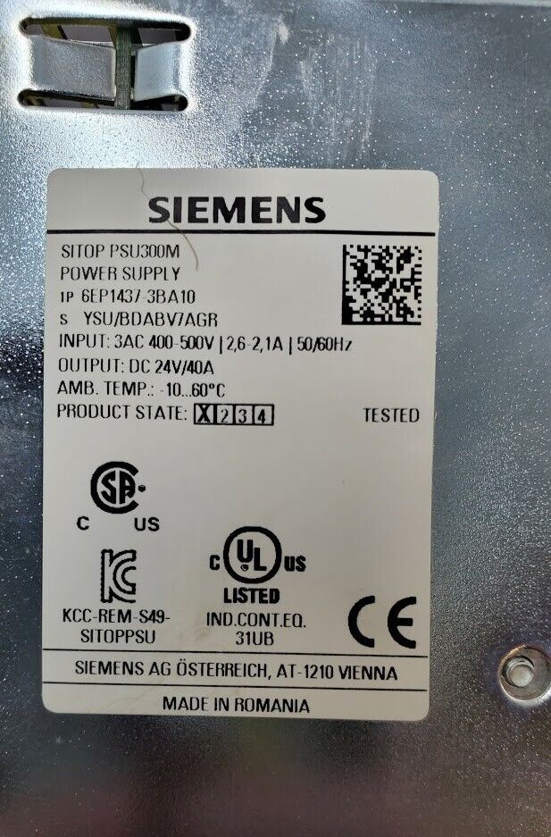 Siemens SITOP PSU300M 6EP1437-3BA10 24VDC 40A 960W 3 Phase Power Supply DIN Rail