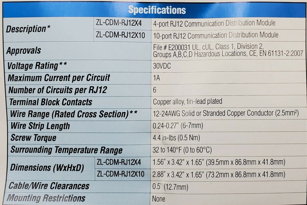 Automation Direct ZL-CDM-RJ12X10 ZIPLINK NEW IN BOX RJ12 10 Port DIN Rail