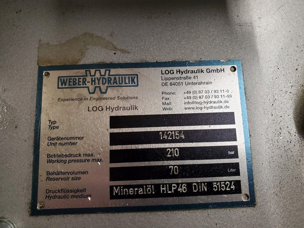 Weber Hydraulik Hydraulic Reservoir Manifold Filter 210 BAR 3000PSI Pump 4.8kW