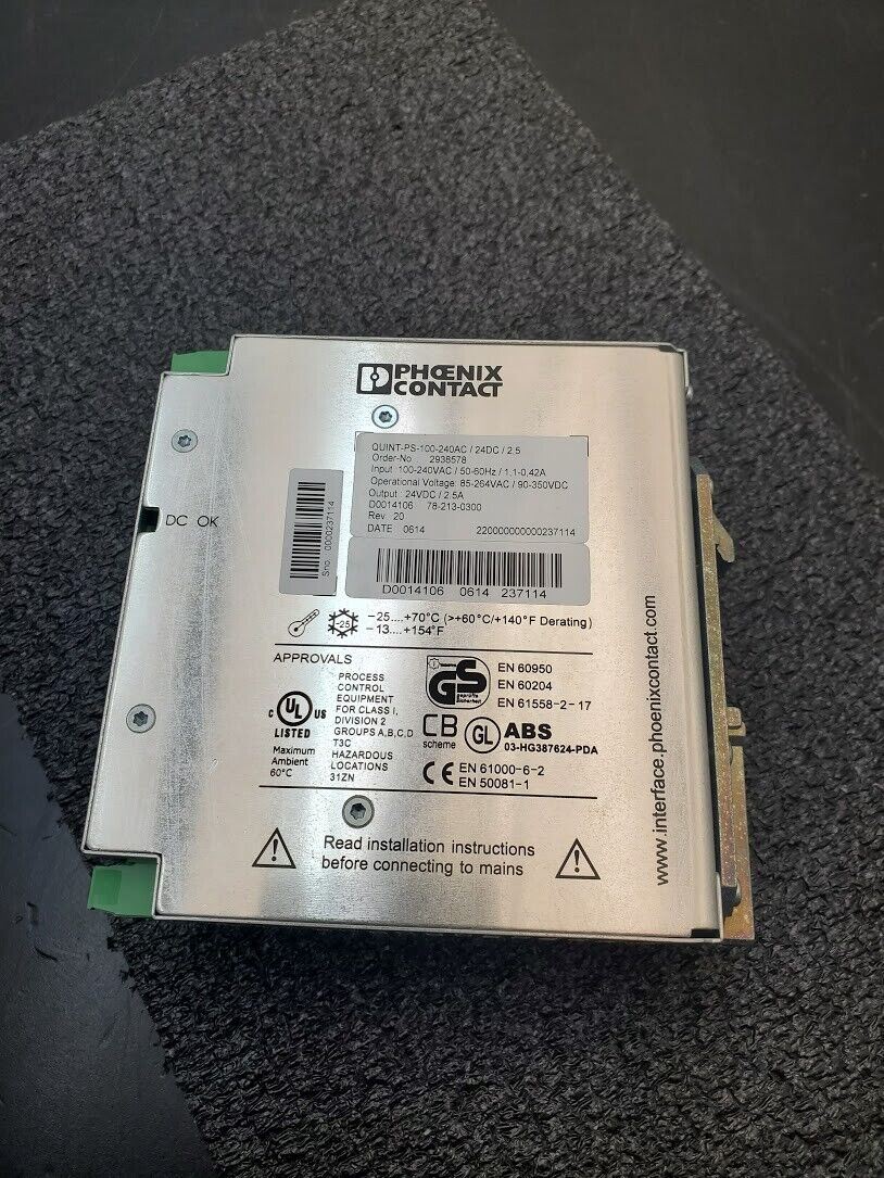 Phoenix Contact Quint-PS-100-240AC/24DC/2.5 Power Supply In: 100/240V Out: 24VDC