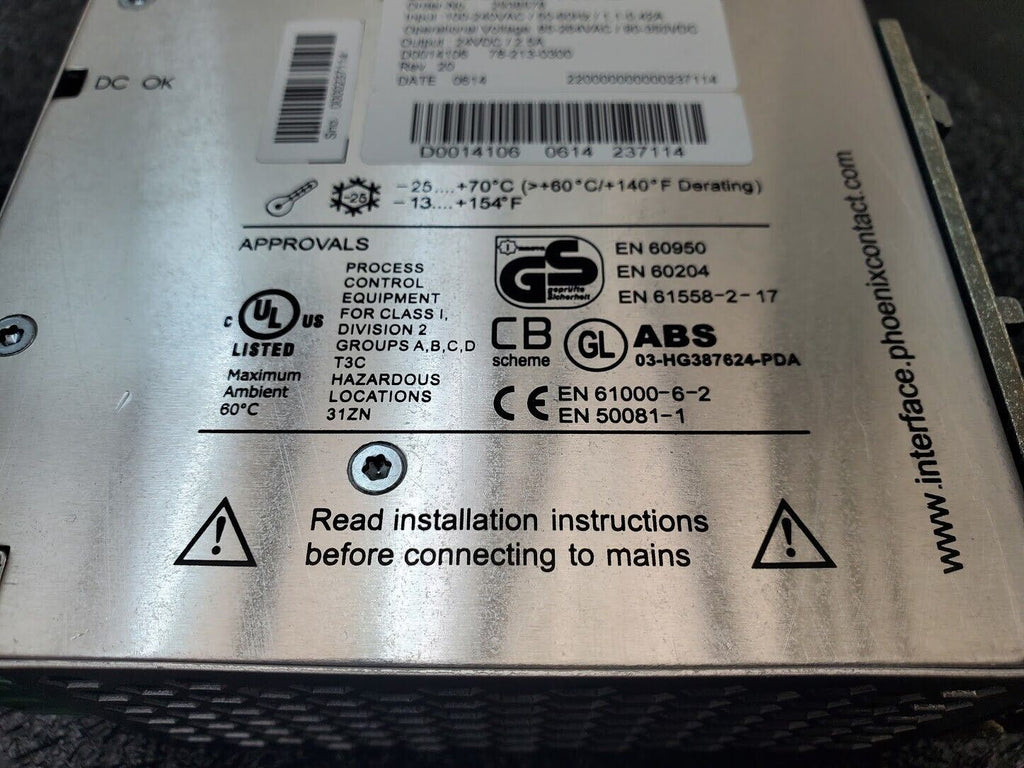 Phoenix Contact Quint-PS-100-240AC/24DC/2.5 Power Supply In: 100/240V Out: 24VDC