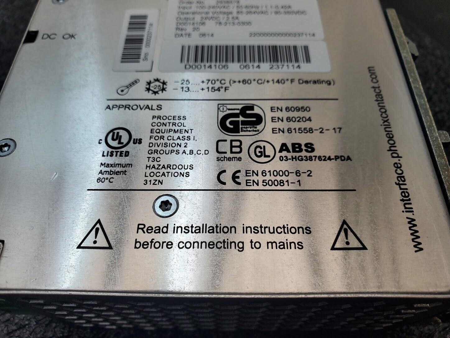 Phoenix Contact Quint-PS-100-240AC/24DC/2.5 Power Supply In: 100/240V Out: 24VDC