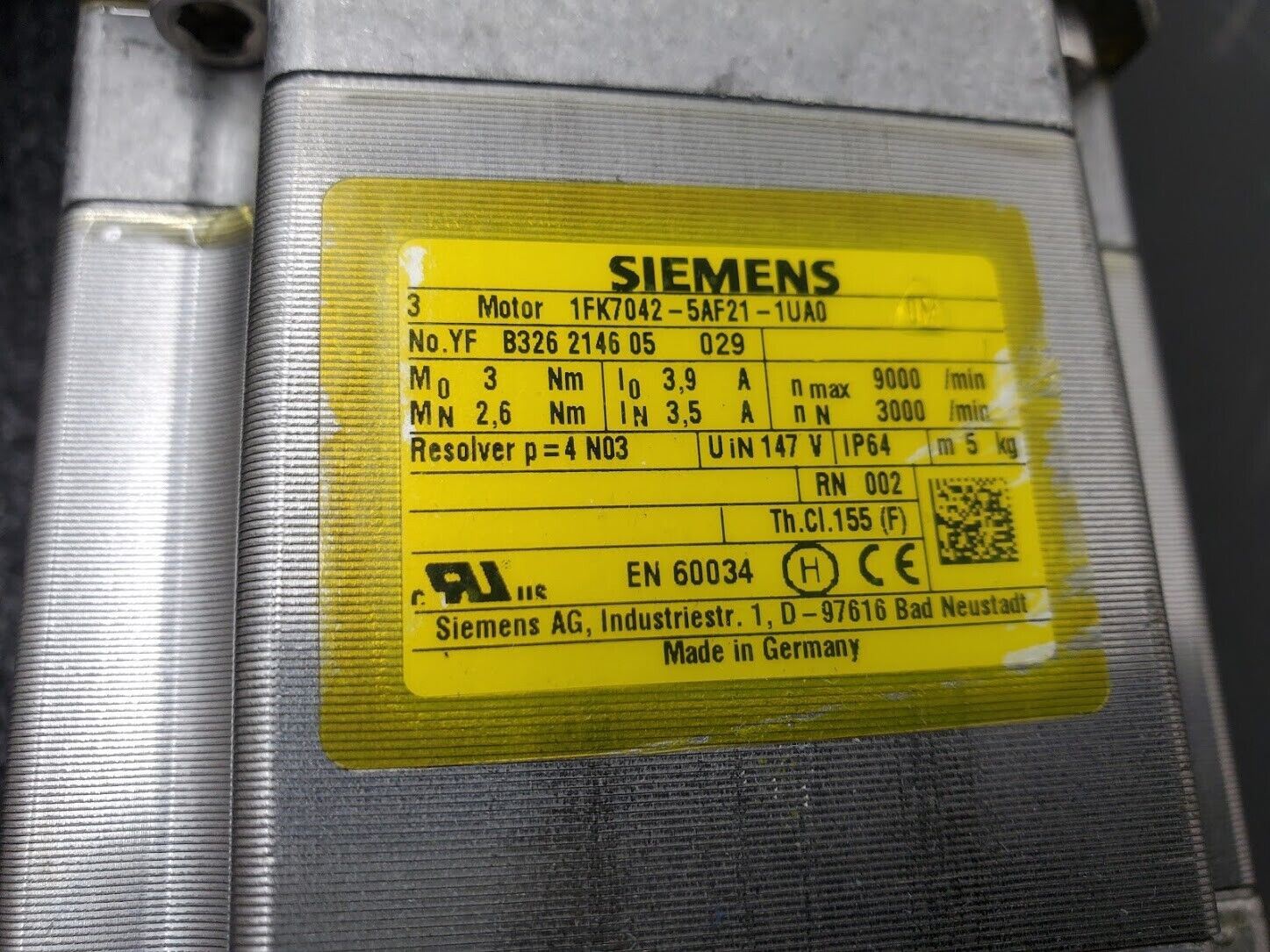 Siemens 1FK7042-5AF21-1UA0 AC Servo Motor Apex AER090 5:1 Right Angle Gearhead
