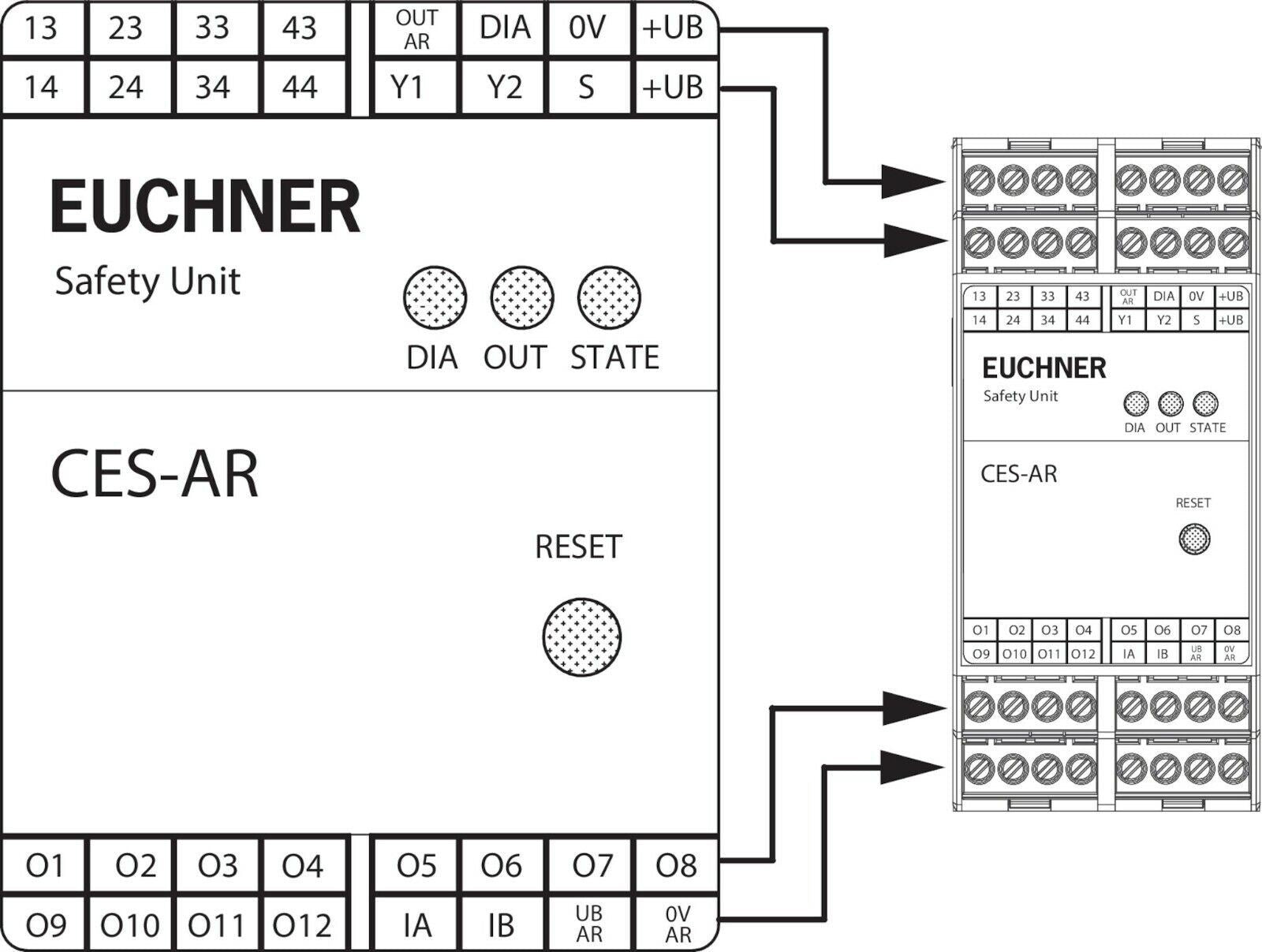 Euchner CES-AR-AES-12, CESARAES12  Safety Unit DIN Rail 4x Safety Relays