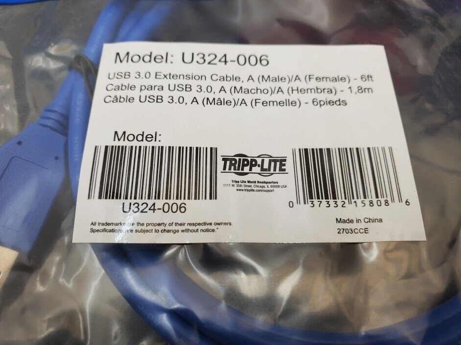 TRIPP-LITE U324-006 USB 3.0 Extension Cable, A (Male) / A (Female) 6 feet NEW