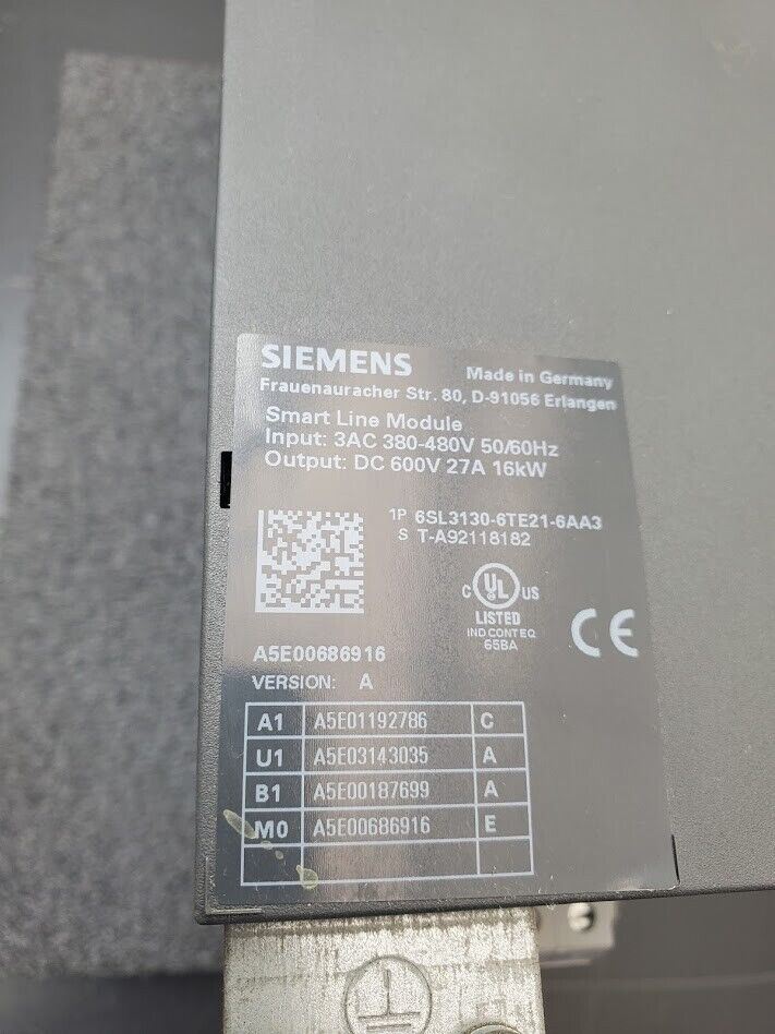 Siemens Smart Line Module 6SL3130-6TE21-6AA3 3PH 380-480V 16kW DC 600V 27A S120