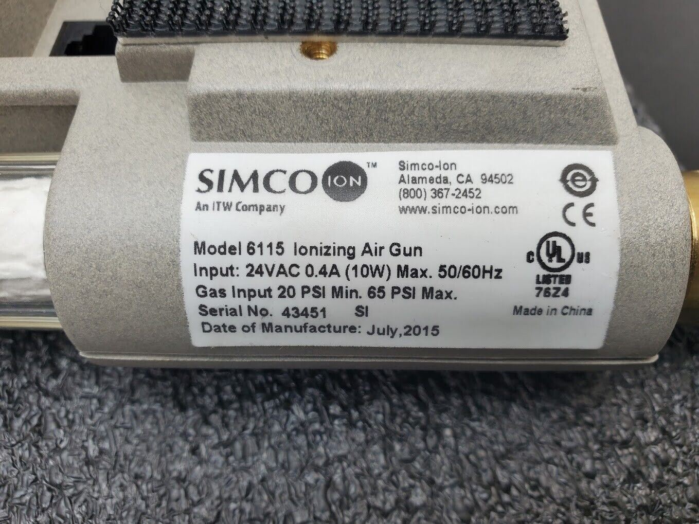 Simco 6115 AirForce Ionizing Air Blow-Off Cleaning Nozzle Gun 20-60 PSI Tested