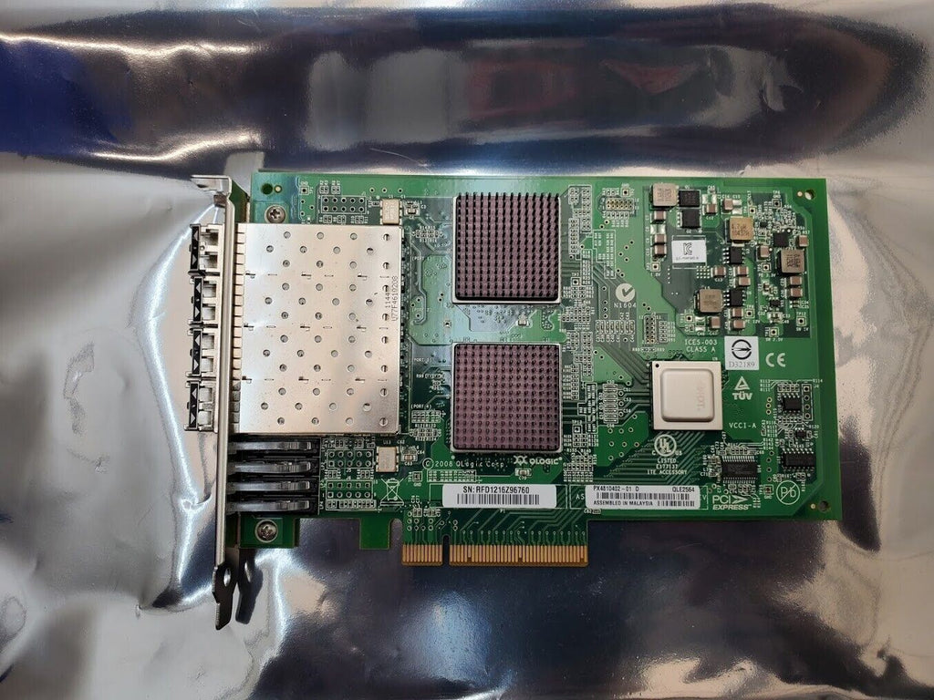 Quad Port QLogic QLE2564 FC HBA PCI-E Fiber Channel 4 Port + 4x 8Gb Transceivers