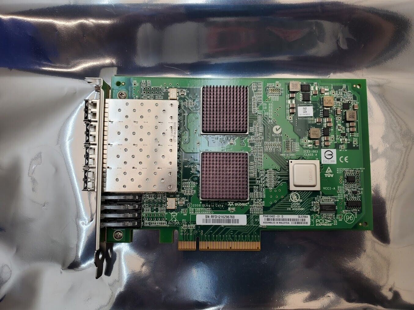 Quad Port QLogic QLE2564 FC HBA PCI-E Fiber Channel 4 Port + 4x 8Gb Transceivers