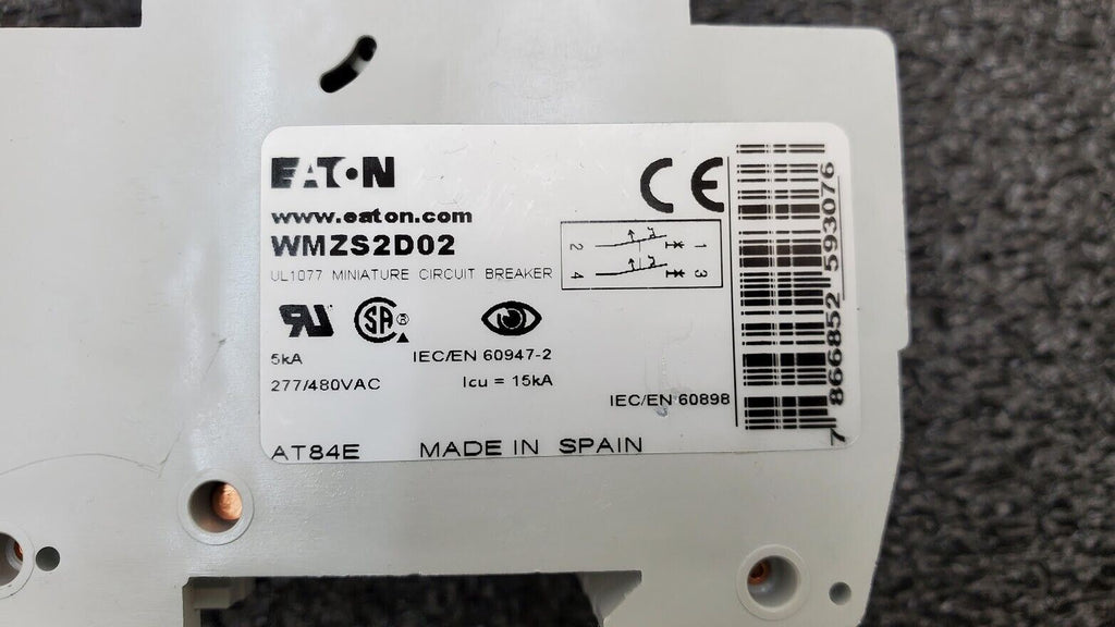 Eaton D2 WMZS2D02 DIN Rail Supplementary Protector 2A 277/480V AC 2 Pole D Curve