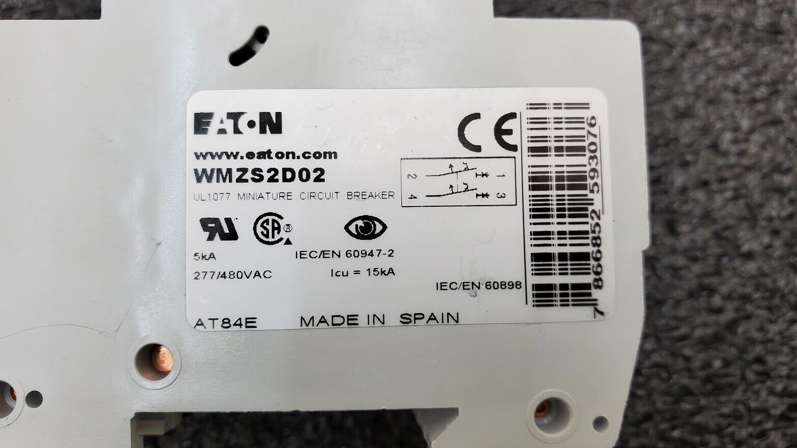 Eaton D2 WMZS2D02 DIN Rail Supplementary Protector 2A 277/480V AC 2 Pole D Curve
