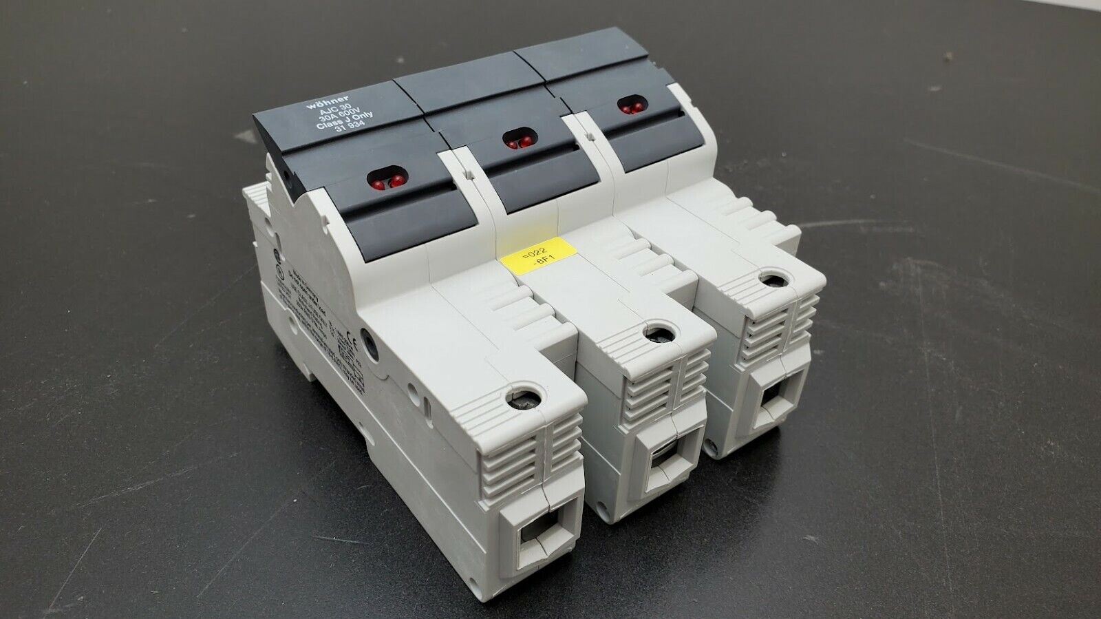 wohner AJC 30 30A 600V Class J Fuse Only 31 934 3-Pole Fuse Holder DIN Rail