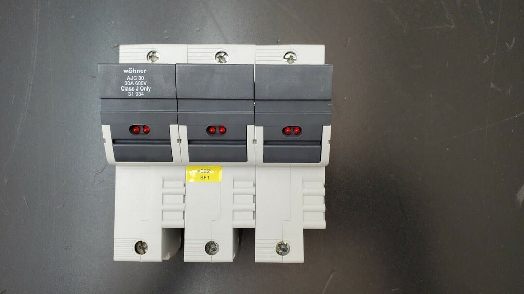 wohner AJC 30 30A 600V Class J Fuse Only 31 934 3-Pole Fuse Holder DIN Rail